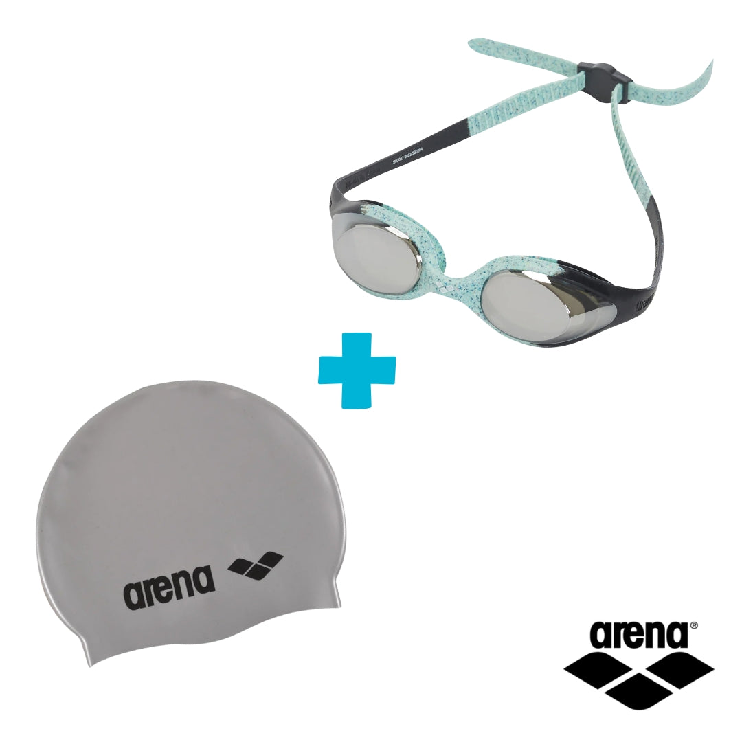 PACK NATACION ARENA JR LENTE SPIDER MIRROR + GORRO SILICONA