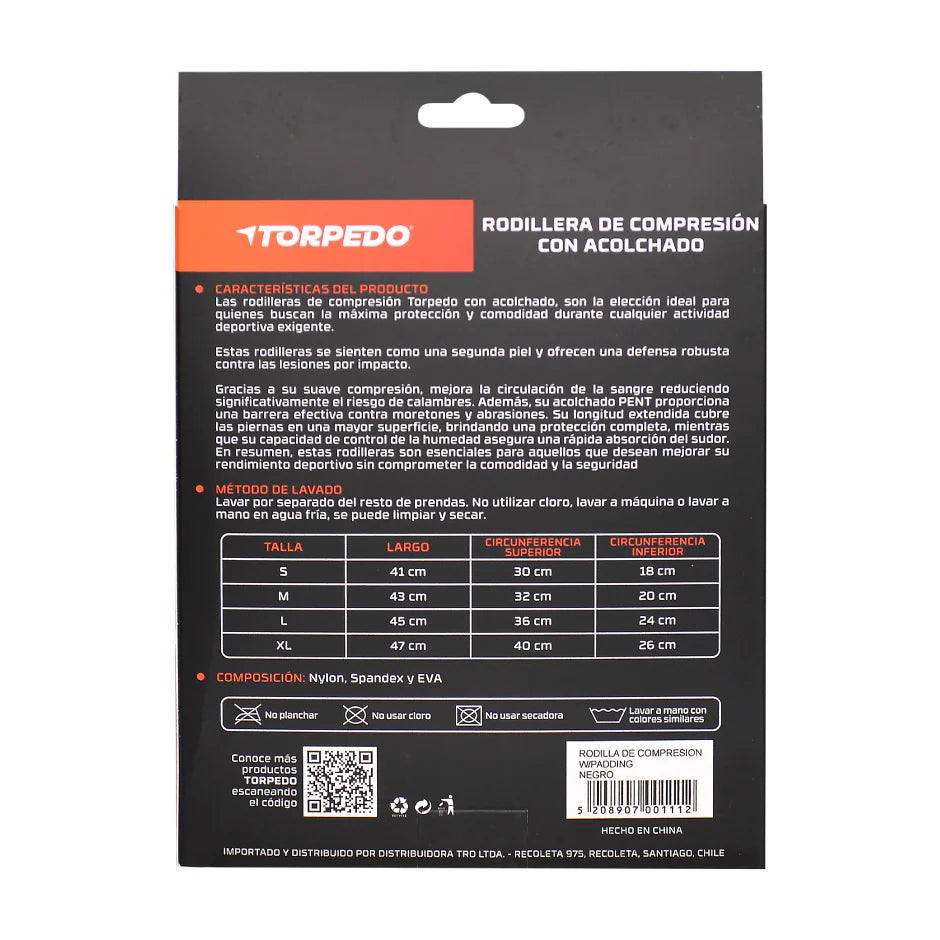 RODILLERA DE COMPRESION TORPEDO FITNESS W/PADDING NG
