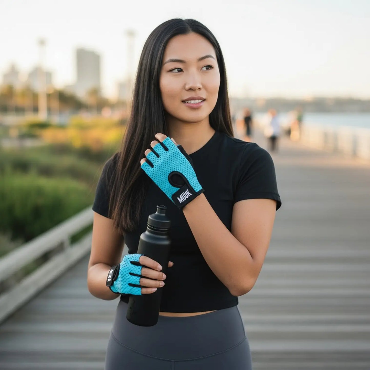 GUANTE FITNESS MUUK FIT GRIP CELESTE