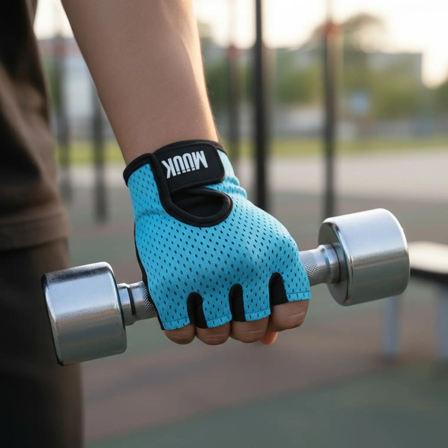 GUANTE FITNESS MUUK FIT GRIP CELESTE