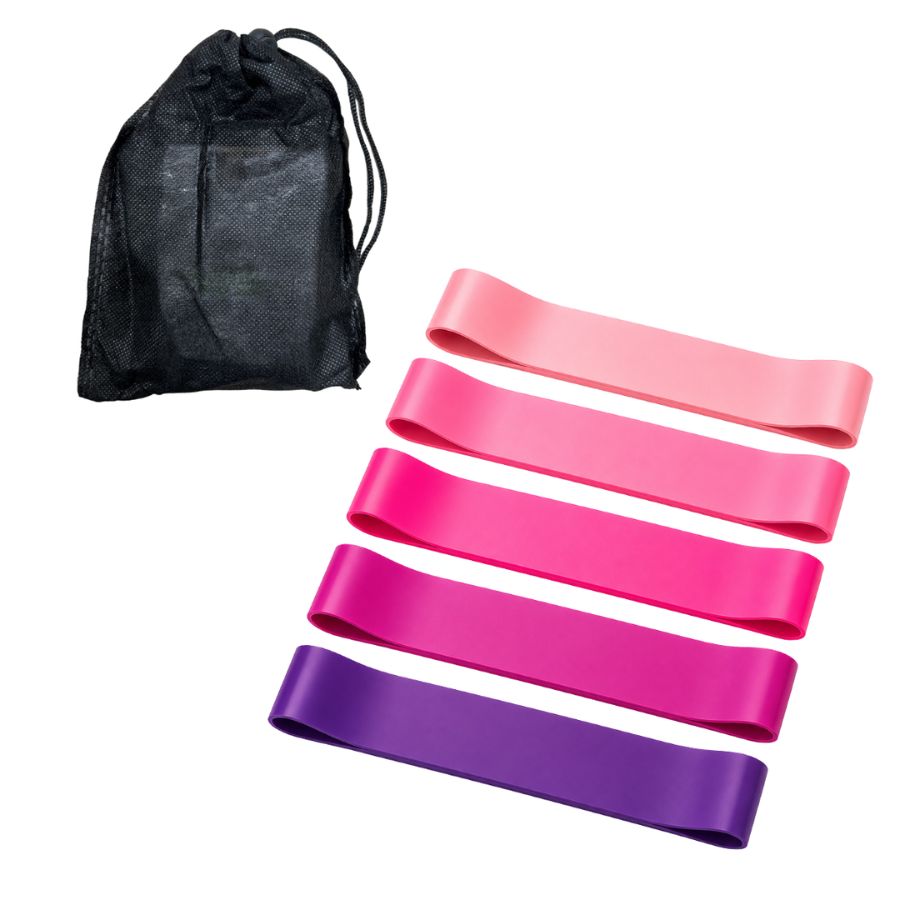 SET 5 BANDAS DE RESISTENCIA ELASTICADAS CERRADAS MULTICOLOR ROSA LS