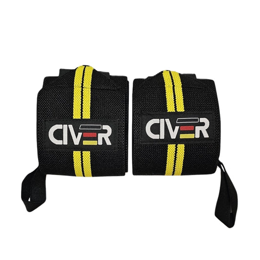 MUÑEQUERA CIVER PAR CROSSBAND CON VELCRO NEGRO AMARILLO