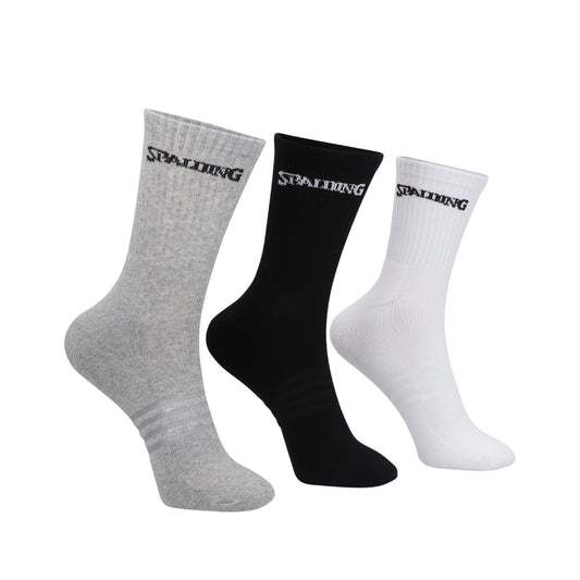 TRIPACK CALCETINES SPALDING MEDIOS BLANCO GRIS NEGRO