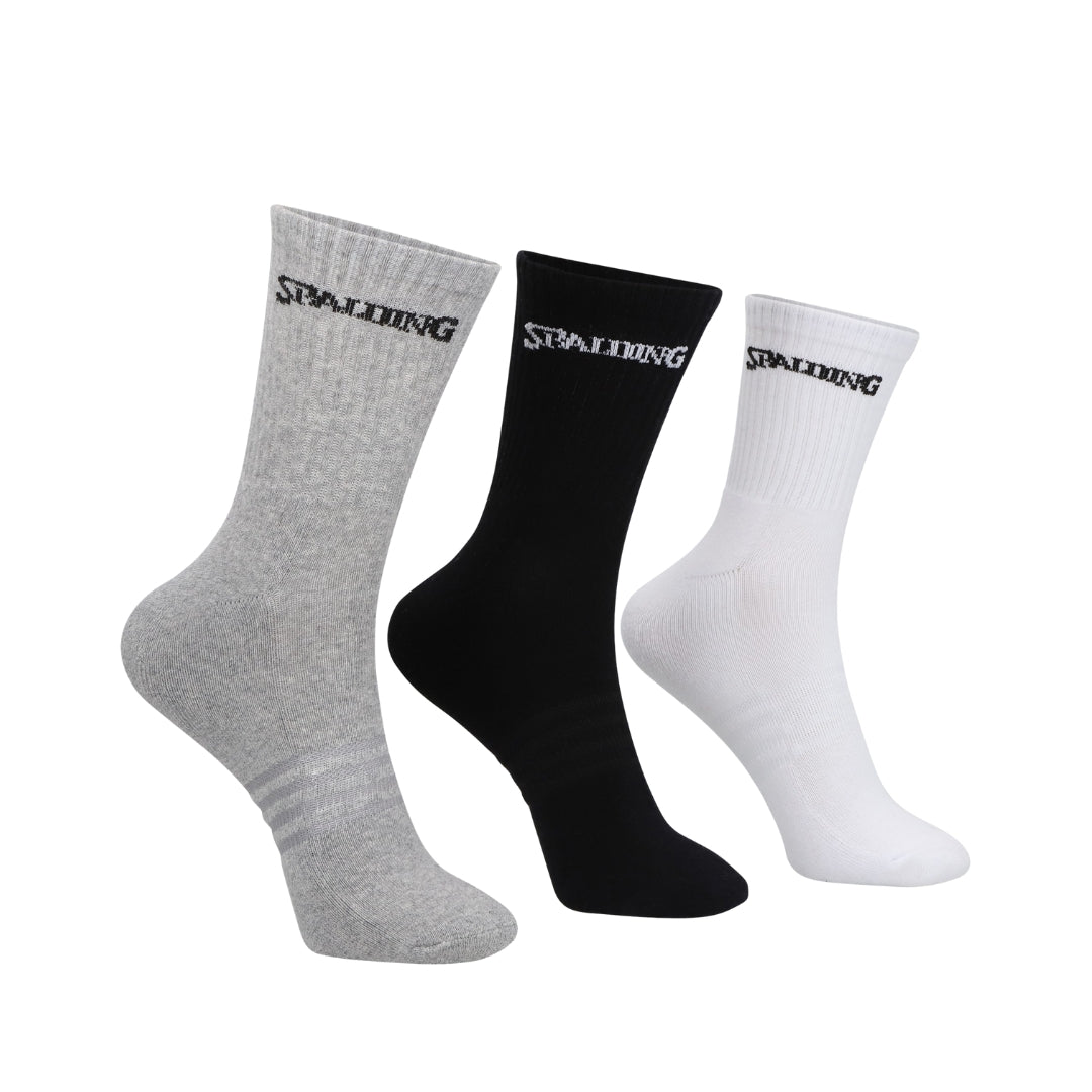TRIPACK CALCETINES SPALDING MEDIOS BLANCO GRIS NEGRO
