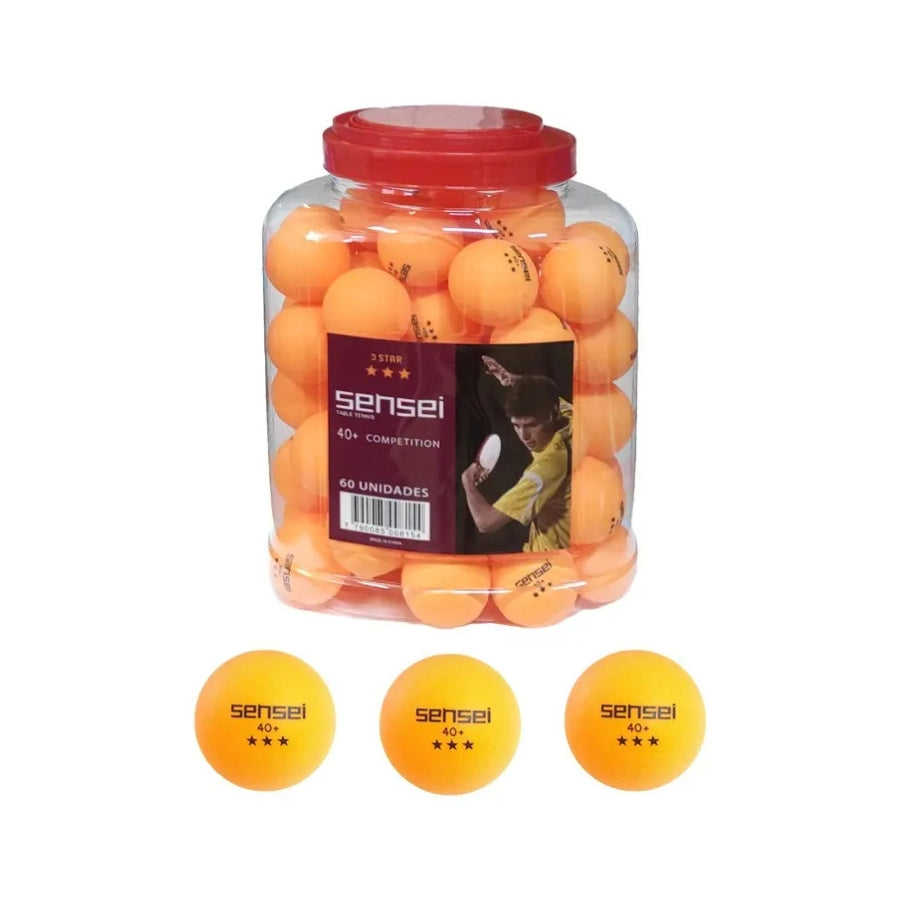 FRASCO 60 PELOTAS PING PONG SENSEI 3* NARANJO