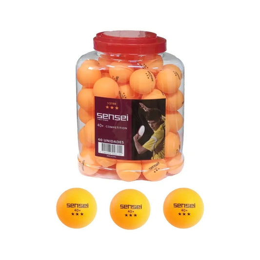 FRASCO 60 PELOTAS PING PONG SENSEI 3* NARANJO