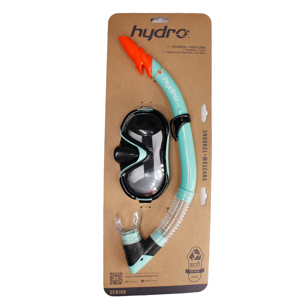 SET SNORKEL + MASCARA HYDRO ADULTO NEGRO AQUA